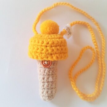 トロンボーン マウスピースケース毛糸のポンポン【黄色】首掛け用の画像