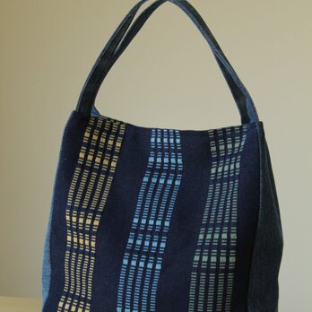 【再販】手織り布・藍染めロートン織り　手提げバッグの画像