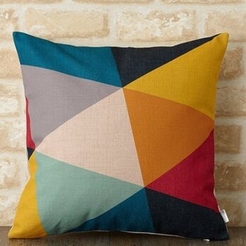 クッションカバー 45×45cm 北欧柄 天然リネン カラフルダイヤモンド jubileecushionse529a