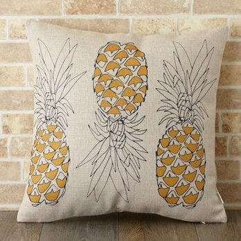 クッションカバー 45×45cm フルーツ 南国 リネン パイナップル ライン jubileecushionse412aの画像