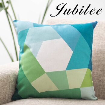 クッションカバー 45×45cm 北欧柄 天然リネン ブルーグリーンホール jubileecushionlmp009の画像