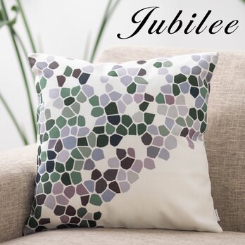 クッションカバー 北欧デザイン タイル 天然リネン ブロックフラワーグリーン jubileecushionlmp007の画像