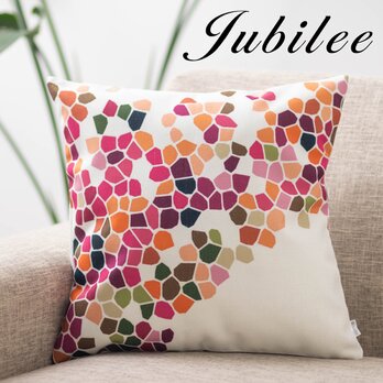 クッションカバー 45×45cm 北欧 スタイル 天然リネン ブロックフラワー jubileecushionlmp006の画像
