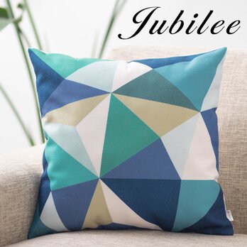 クッションカバー 45×45cm 青 天然リネン ジオクリスタル ブルー jubileecushionlmp004の画像