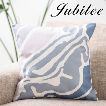 クッションカバー 45×45cm アート ブルー 天然リネン モノウェーブ jubileecushionlmp001の画像