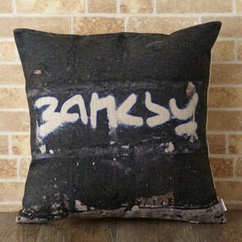 クッションカバー 45×45cm バンクシー モノクロ Banksy ロゴ jubileecushionba014の画像