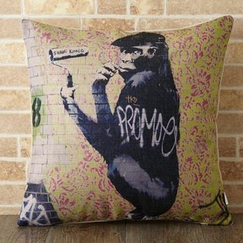 クッションカバー 45×45cm Banksy イギリス 動物 ファンキー ゴリラ jubileecushionba013の画像