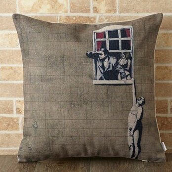 クッションカバー 45×45cm Banksy ウインドウカップル jubileecushionba004の画像