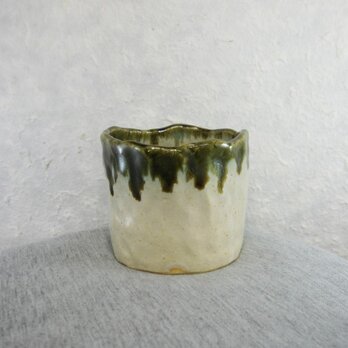 陶器ロックグラス　白＋緑の画像