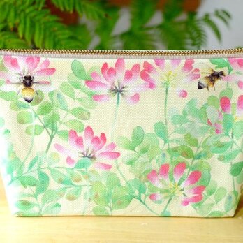「れんげと蜜蜂」オリジナル柄の手作り小物ポーチ