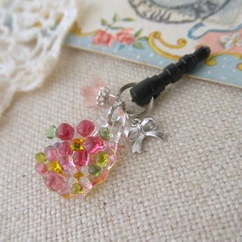 (受注制作)小さな花束✿イヤホンジャック＊ruby & pinkの画像
