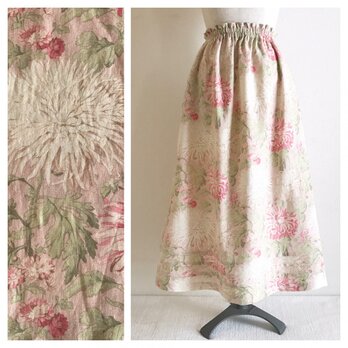 贅沢リネンのすっきりAラインスカート（85cm丈）：（マム：ベージュピンク）の画像