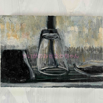 16×23㎝「朝の窓辺の食器」サムホール・油彩・原画の画像