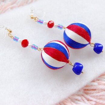 【France】ノンホールピアス★カラフルトリコロール手毬