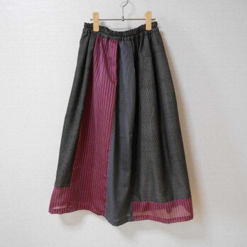薄着物紬のパッチワークリメイクスカートの画像