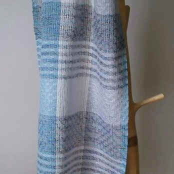 手織りストール／コットン×ラミー／ブルー系ミックスの画像