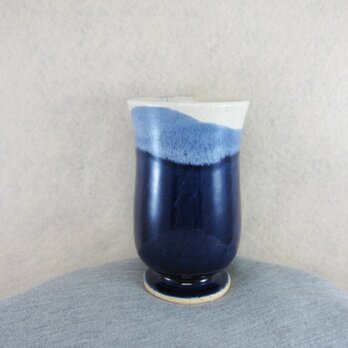 陶器ゴブレット シャンパングラス型（青・白）の画像