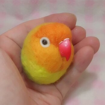 ヤマブキボタンインコ★マグネット/ブローチどちらか選択 羊毛の小鳥 受注作成　羊毛フェルト　うちのこオーダー可能の画像