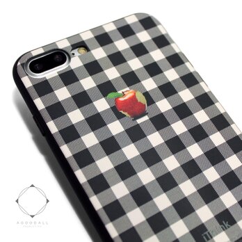iphone7plusケース（5.5インチ用）軽量レザーケースiphone8plusカバー　赤リンゴ　シェパードチェックの画像