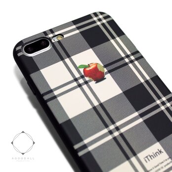iphone7plusケース（5.5インチ用）軽量レザーケースiphone8plusカバー アップル 赤リンゴ　タータンチェックの画像