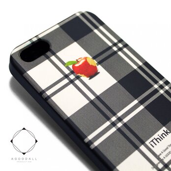 iphone5/iphone5s用/iphoneSE　軽量レザーケース（オフホワイト×ブラック）タータンチェック appleの画像