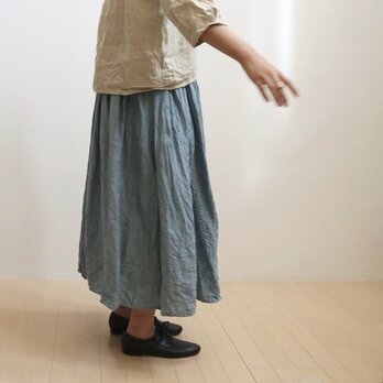 リネンギャザースカート＊杢ブルー