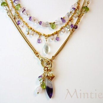 一点もの★宝石質のパープル～グリーン天然石　ネックレス