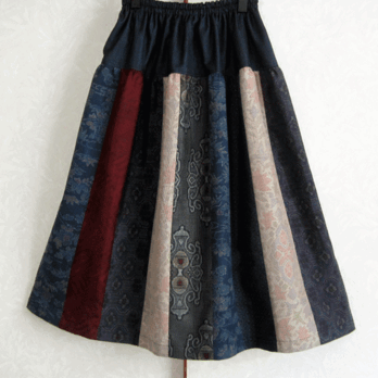 着物リメイク♪８種類の大島紬の２段ティアードスカート（裏地付き）の画像
