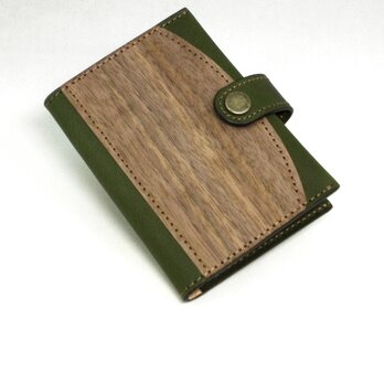 木と革のカードケース（16p） --- クリアポケットでカードを整理　[グリーン]の画像