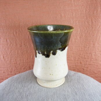 陶器ゴブレット 朝顔型（白・緑）の画像