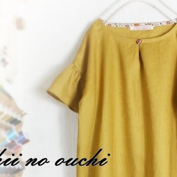 しっとりリネン100 ラッフルスリーブ　ロングワンピ♪