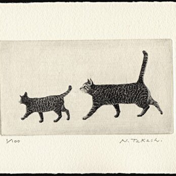 お散歩・二匹の猫/ 銅版画 (作品のみ）の画像