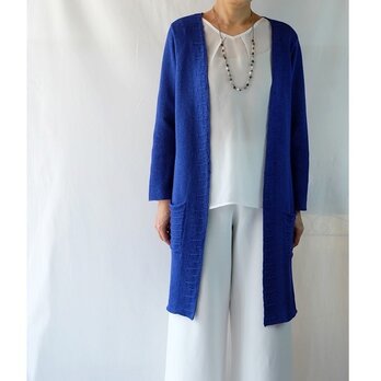 春夏秋ラミーシルクロングカーディガンーロイヤルブルー