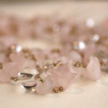 【天然石】ローズクオーツハーキマーダイヤモンド　パールブレスレットの画像