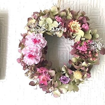 プリザーブドPink Carnationと紫陽花パープル　母の日　ギフトラッピング無料の画像