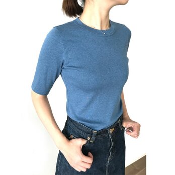 日本製オーガニックコットン 形にこだわった大人の4分袖無地Tシャツ アッシュブルー【サイズ展開有】の画像