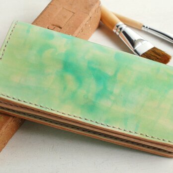 革の手染め財布　「森林浴　No.50（二つ折り長財布）」