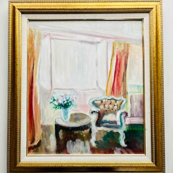 原画「窓辺の椅子とテーブル」F10・油彩画の画像