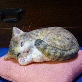 アンモニャイト　キジトラ猫さん　絹の座布団付  Y様オーダー品の画像