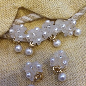 ✾紫陽花イヤリング✾(蝶バネ&コットンパール)