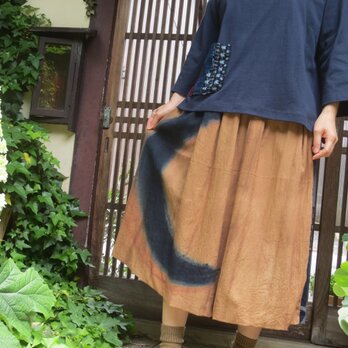 リバーシブルスカート★古布リメイク＋木綿自然染め布＋絣などで♪７５㎝丈の画像