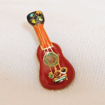 ギター（赤）の七宝焼ピンブローチ(ピンバッジ)ギター（赤）【受注制作】の画像