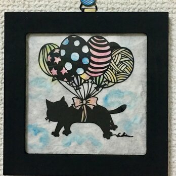 【展示品】切り絵 風船猫ちゃんの画像