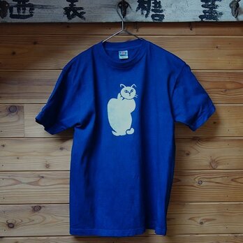 縦猫の藍染Tシャツの画像