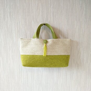 【受注生産】裂き織りのバッグ Mサイズ横長  バニラ×グリーンティー