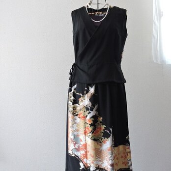 着物リメイク：留袖のカシュクールセットアップ（鶴）