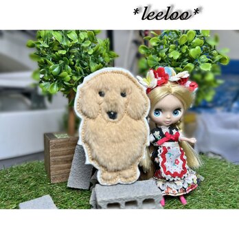 ダックスフンド★ふさふさ犬ワッペン★クリーム/レッド★全身8.5-1枚