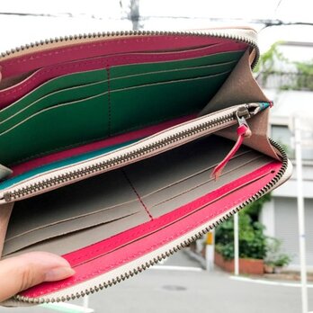 【送料無料】色を楽しむ使えるお財布！「ラウンドジップ 長財布」スマホもＯＫ！受注生産（RZW-WRGH-TNR-R)Ⅳの画像