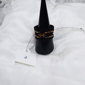 ビーズ織の指輪J(ブラック×チェーン・ゴールド）の画像