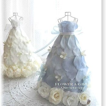 NO129　アーティフィシャルフラワー　ギフト　ミニドレス（ブルー）　ウェディングドレス　結婚祝い　受付　誕生日　送料無料の画像